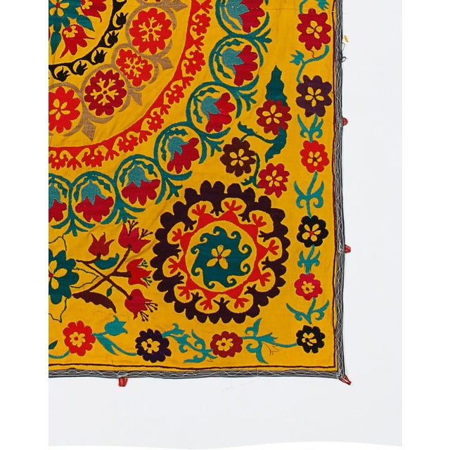 4.5x6 Ft Asian Suzani Textile. Embroidered Cotton & Silk Bed Cover, Wall Hanging For Sale In New York - Image 6 of 6