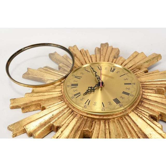 Vintage Hollywood Regency Sunburst Wall Clock with Kienzle Movement from Electrica, Germany, 1960s For Sale - Image 3 of 8