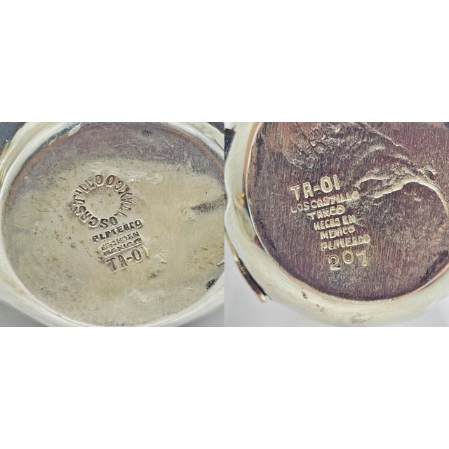 1960s Los Castillo Taxco Bird of Paradise Creamer & Sugar W Malachite Lapis - a Pair For Sale - Image 14 of 18