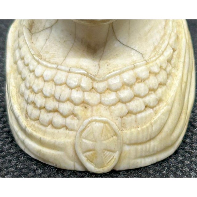 Antique Late 18th C. Grand Tour Carved Bone Bust of Minerva, Neoclassical Athena Sculpture, Roman Goddess of War Miniature, European Cabinet Curio For Sale - Image 11 of 14