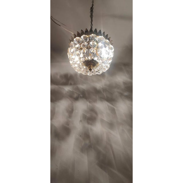 Brass & Crystal Ceiling Lamp, Spain, 1950s For Sale - Image 9 of 15