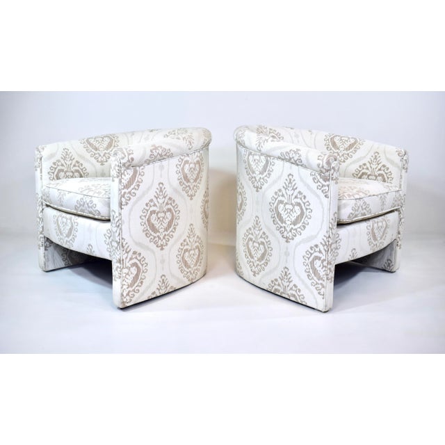 Contemporary Modern Upholstered Armchairs, Style of Giorgio Armani Casa, Hardwood, 1980s For Sale - Image 3 of 9