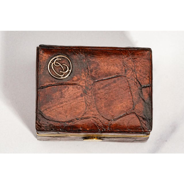 Exceptional Quality Antique Leather Edwardian English Desk Stamp Box For Sale - Image 4 of 13