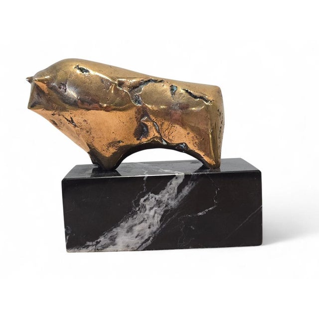 Modern Bronze Bull Sculpture on Marble Base, 1970 For Sale - Image 3 of 8