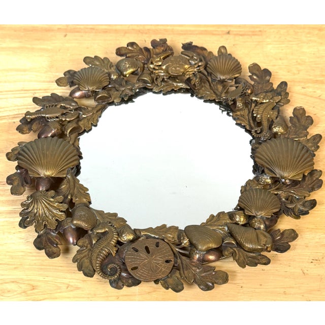 Victorian Brass Coral & Sea Life Circular Mirror, England, Late 19th Century For Sale - Image 9 of 13