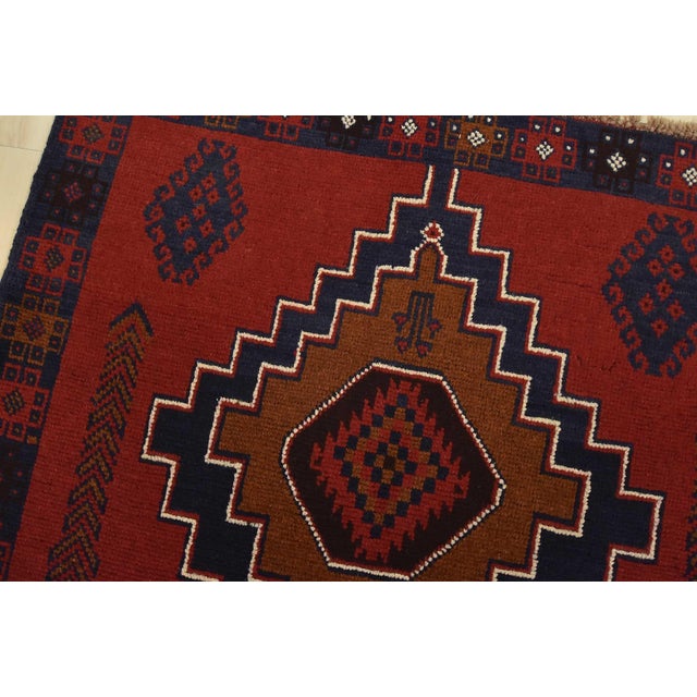 Baloch Rug 3’10” X 6’5” Red Wool Vintage Tribal Hand-Knotted Oriental Carpet For Sale - Image 10 of 14
