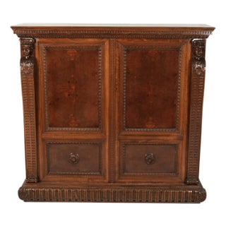German Renaissance Revival-Hand Caved Mahogany Bookcase For Sale