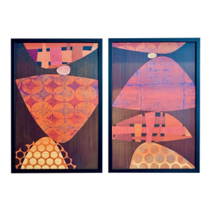 Pair of Mid Century Style Framed Orange and Brown Abstract Prints