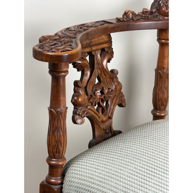 Wood Italian Renaissance Revival Carved Walnut Corner Chair, c.1880 For Sale - Image 7 of 11
