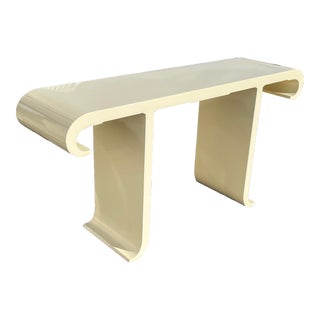 1970s Vintage Postmodern Cream Laminate Scroll Console Table For Sale