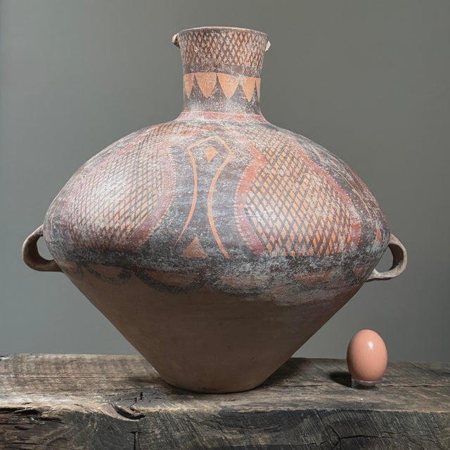 16th Century Ancient Monumental Folk Art Majiayao Hand Painted Terracotta Jar For Sale - Image 5 of 9