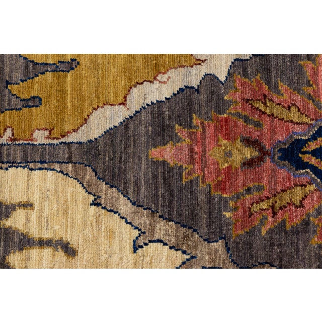 Modern Bidjar Style Hand-Knotted Wool Area Rug Floral Design in Earthy Charcoal For Sale - Image 4 of 11