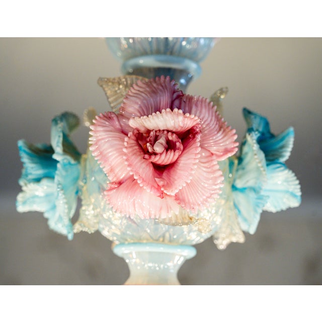 1977 Vetreria Artistica Stefano Murano 36” Pastel Opalescent Floral Chandelier For Sale - Image 6 of 17