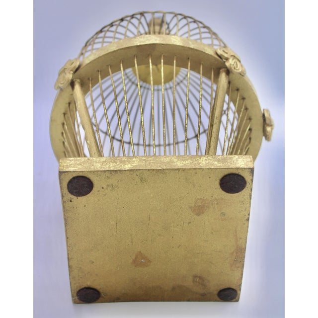 Gold Mid Century Italian Golden Gilt Wood and Metal Wire Bird Cage For Sale - Image 8 of 11