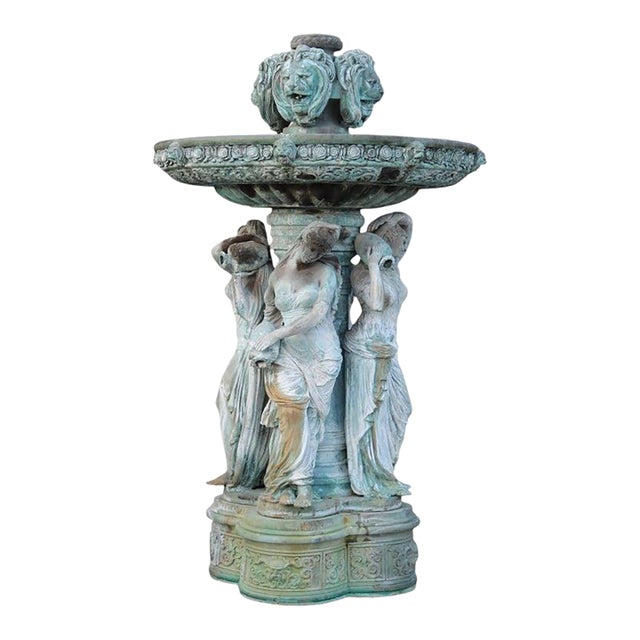 Monumental Classical Greco-Roman Bronze Garden Fountain Life-Sized Females 20th Century For Sale