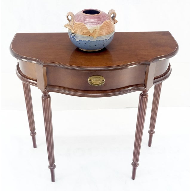 Wood Demi Lune One Drawer Mahogany Console Entry Hall Table MINT For Sale - Image 7 of 12