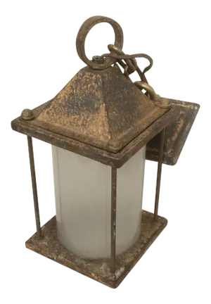 Antique Hammered Texture Iron and Glass Lantern