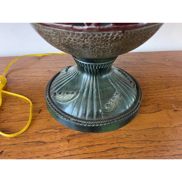 John Richard Pierced Red and Hammered Metal Urn Form Table Lamp 29” For Sale In Naples, FL - Image 6 of 12