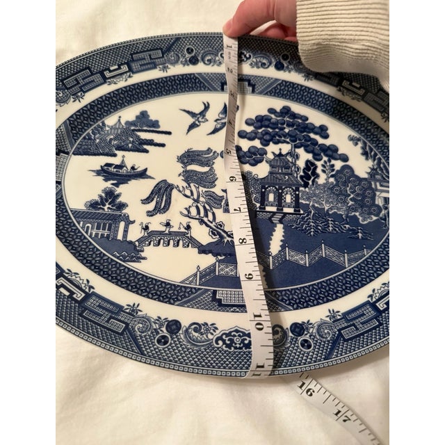 Late 19th Century Vintage MCM Johnson Bros England Blue & White Willow Oval Ceramic Platter For Sale - Image 5 of 5