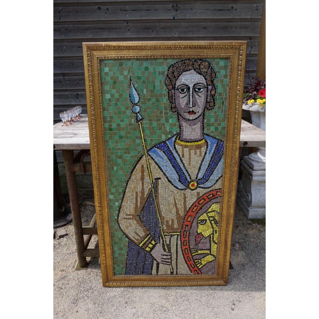 - Large ceramic Mosaic Artwork/ Wall Art of a Roman Warrior 1960s 1970s - Mounted in a wooden gold leaf frame 136cm H 75.5...