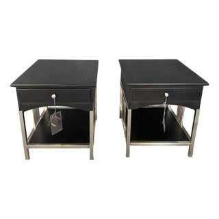 Pair of Stanley Side Table With Stainless Bases For Sale