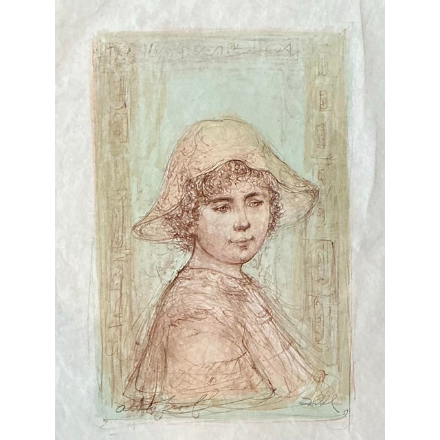 Vintage Hibble Portrait of Girl With Hat Lithograph For Sale - Image 11 of 12