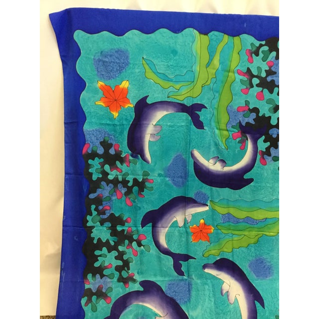Farmhouse Silk Hand Painted Dolphin Art Throw For Sale - Image 3 of 11