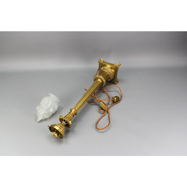 French Bronze and Frosted Glass Fluted Column Table Lamp, 1920s For Sale - Image 18 of 18