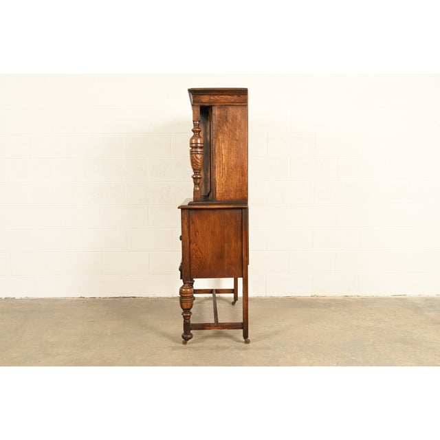 Bernhardt Furniture Antique English Jacobean Carved Oak Bar Cabinet, Circa 1930s For Sale - Image 13 of 16