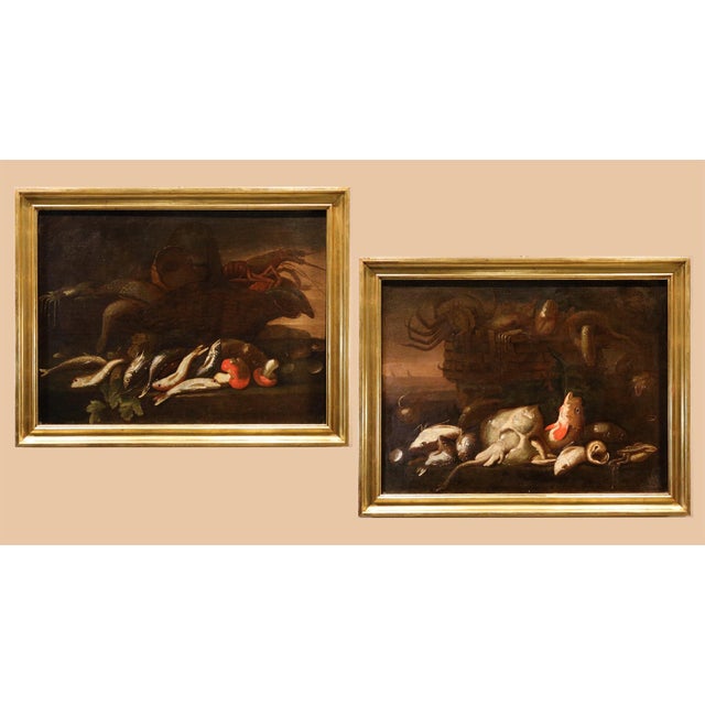 Elena Recco, Still Lifes with Fish and Shellfish, 1690, Oil on Canvas, Set of 2 For Sale - Image 14 of 16