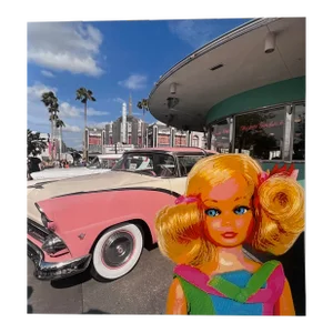 Art Print Vintage Skipper and Classic Car at the Diner