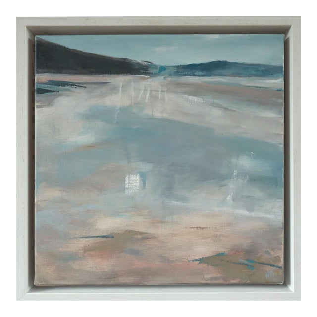 Contemporary 'Quiet Expanse' Original Abstract Coastal Landscape Acrylic Painting by British Artist Nicky Knill Jones, Framed For Sale