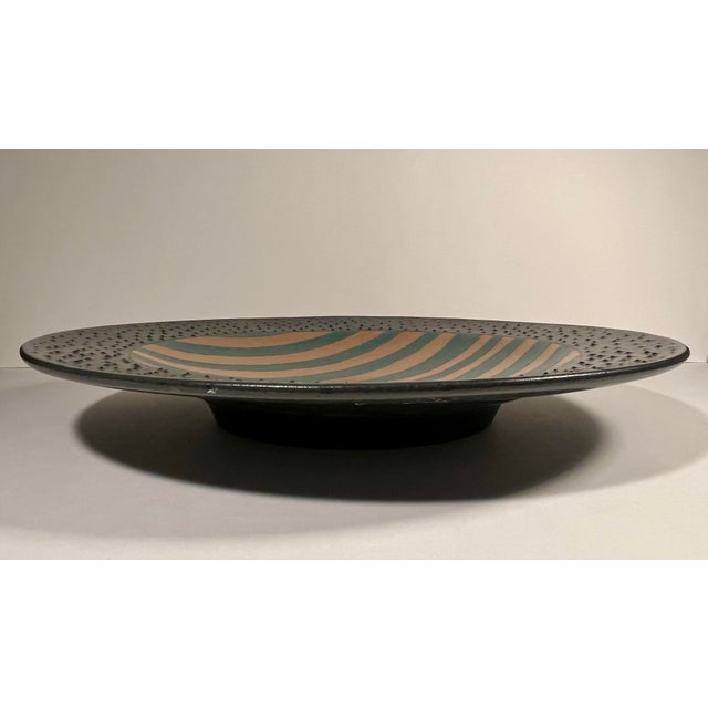 Postmodern Masuo Ojima Vintage Ceramic Wall Hanging Platter Studio Pottery 19.5"d For Sale - Image 3 of 8