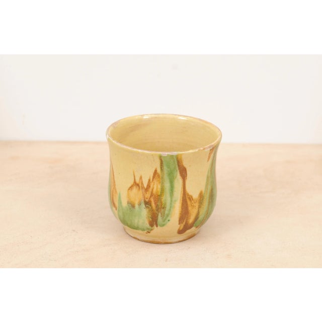 19th Century Rustic French Pottery Mug with Yellow, Green and Rust Glaze For Sale - Image 12 of 13