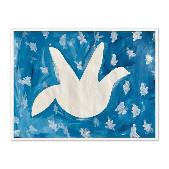 Contemporary Flying Dove Print by Virginia Chamlee in White Frame, Large For Sale - Image 3 of 3