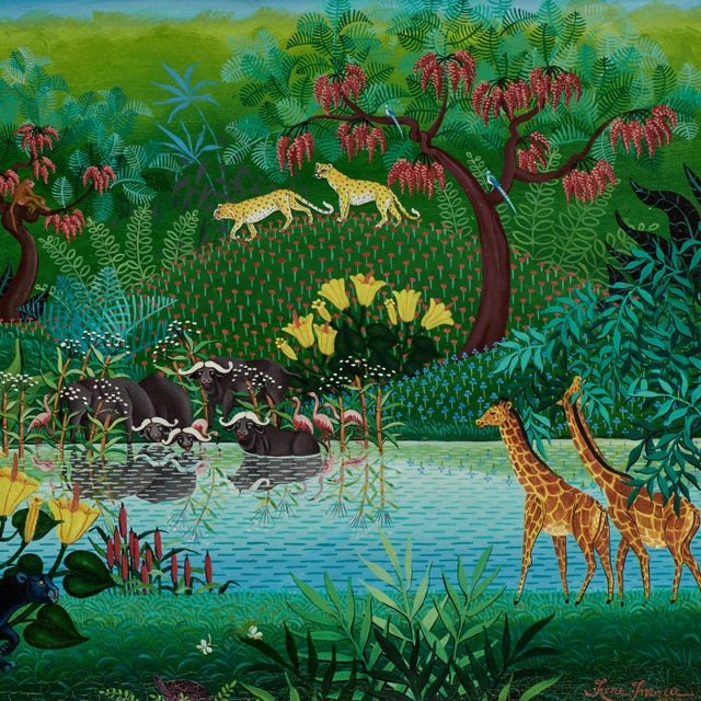 Vintage Haitian Painting of a Jungle Scene With Animals For Sale In West Palm - Image 6 of 11