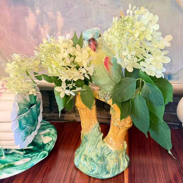 Late 19th Century French Delphin Massier Parrot on Bamboo Double Vase, Signed For Sale - Image 5 of 15