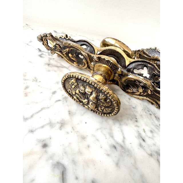Antique French Gold Pair of Brass Door Hardware For Sale - Image 4 of 7