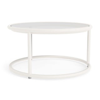 Brown Jordan Walter Lamb Aluminum 20" Round Occasional Table, Glass Top in Chalk For Sale