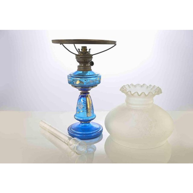 Antique Blue Glass Kerosene Lamp, Early 20th Century For Sale - Image 3 of 6