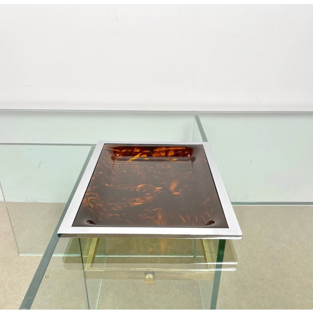 Acrylic Tortoiseshell & Chrome Serving Tray, Italy, 1970s For Sale - Image 9 of 11