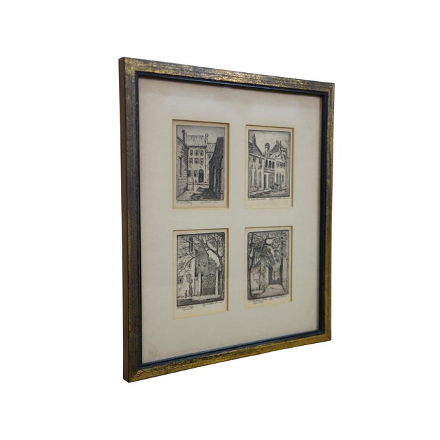 4 Rare Antique Elizabeth O'Neill Verner Miniature Etchings. Features St. Michaels Alley, Old Gateway, In Old Charleston...
