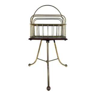 Jans of London Antique Revolving Magazine Stand in Brass and Mahogany For Sale