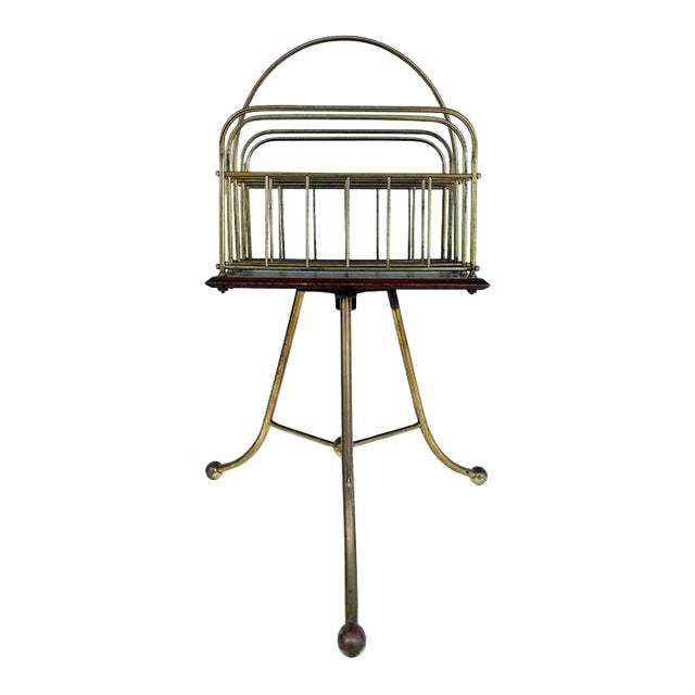 Jans of London Antique Revolving Magazine Stand in Brass and Mahogany For Sale