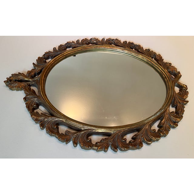 French Provincial Vintage Hollywood Regency Oval Mirror For Sale - Image 3 of 14