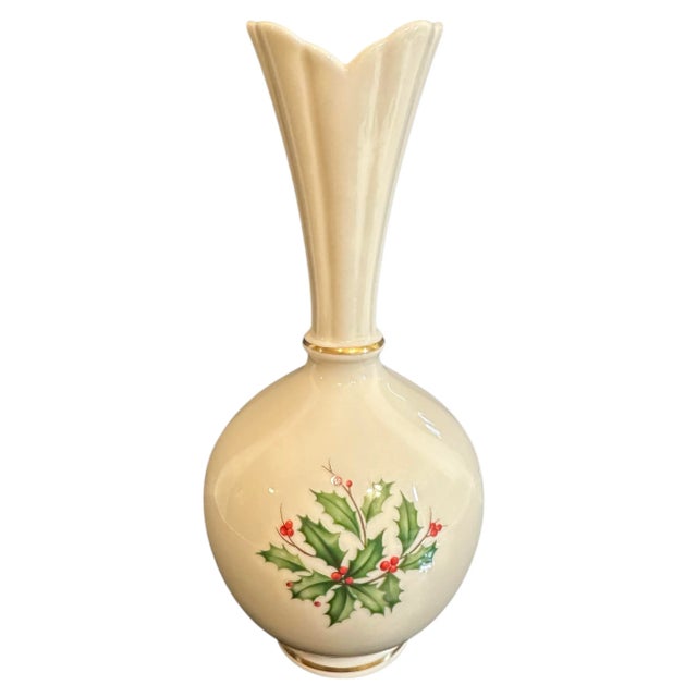 Metal Vintage Lenox Holly Leaves and Red Berries Motif Bud Vase For Sale - Image 7 of 12