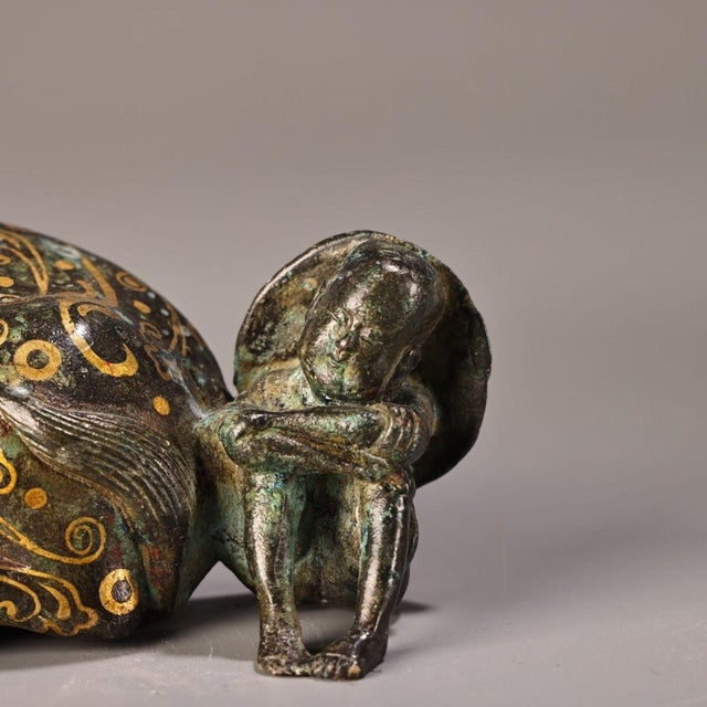 Late 19th Century Gilt Bronze Ox With Herder Figurine, 1000g, Archaic Motifs For Sale In Los Angeles - Image 6 of 9