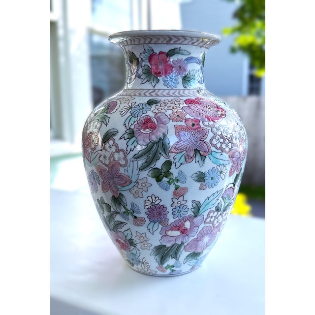 Vintage Chinoiserie Floral Vase For Sale - Image 9 of 10
