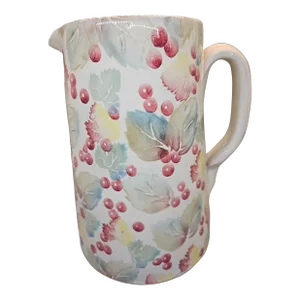Vintage Nichola Fasano Red Berry and Leaf Handpainted Grottaglie Pitcher, Made in Italy