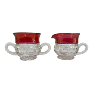 1950s Vintage Pink Cranberry Indiana Glass Sugar & Creamer - Set of 2